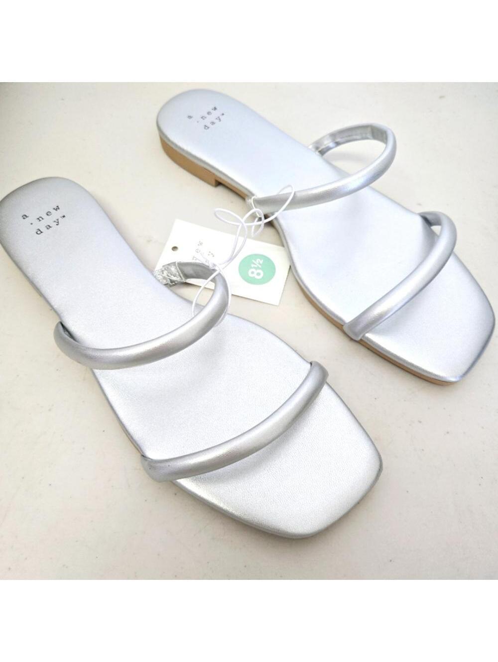 A New Day Metallic Silver Slip On Sandals Size 8.5 NWT